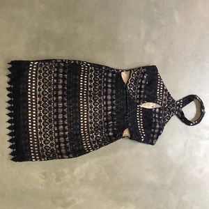 Deep Navy Crochet Lace Halter Dress